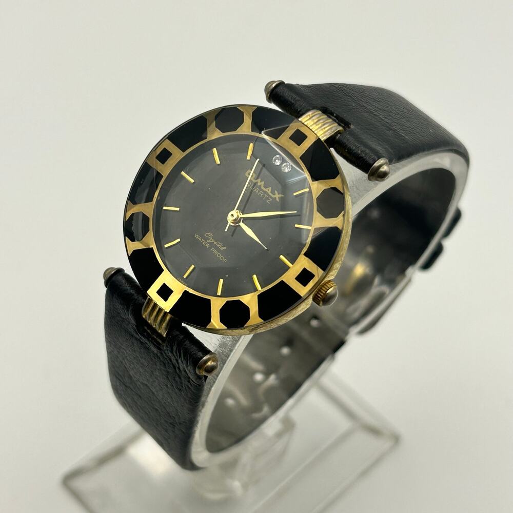 Omax Black Gold Crystal Waterproof Women’s Quartz Watch, 30mm